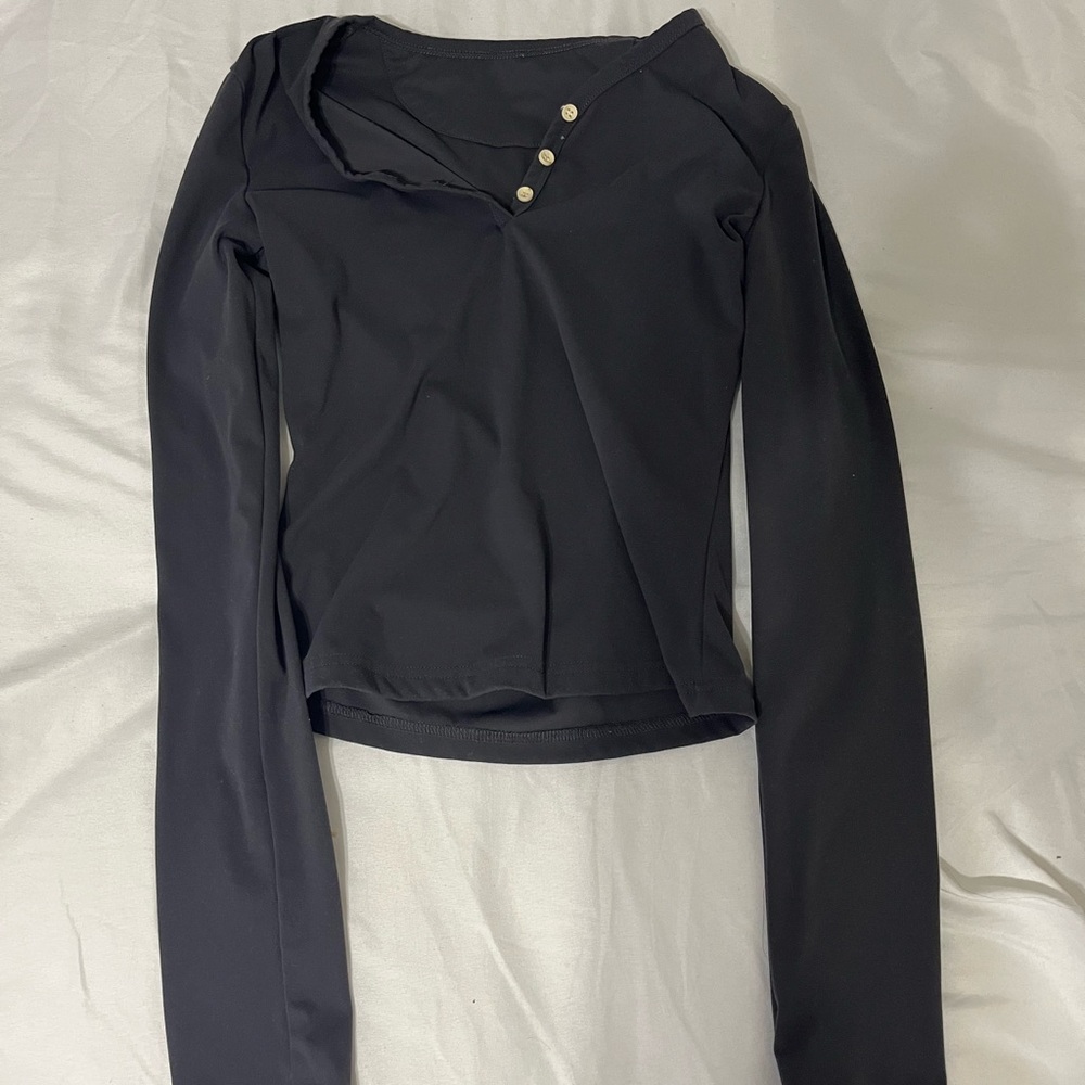 Dark Grey Long Sleeve Henley Top